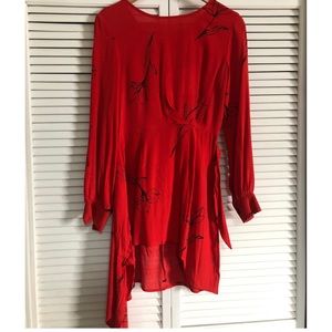 Red Long Sleeve Wrap Dress